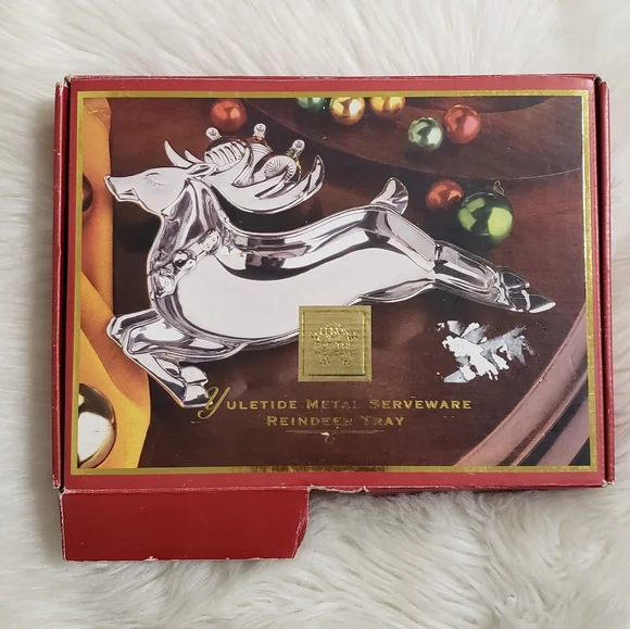 Vintage Lenox Yuletide Metal Reindeer Servewear Tray - Picture 9 of 12
